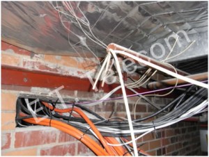 These junction phone cables in a shopping centre were cut during a renovation leaving many stores without service